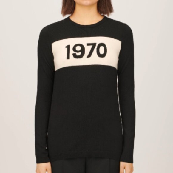 Bella Freud - 1970 Jumper - Black and White Crewneck Sweater - Picture 2 of 16